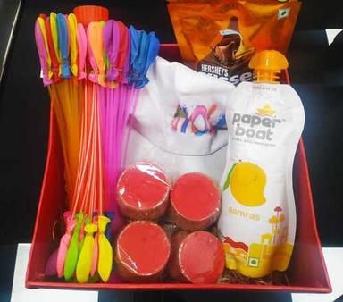 Holi Gift Hamper (Gulal, Cap, Chocolate, Water Balloon And Juice Packet)