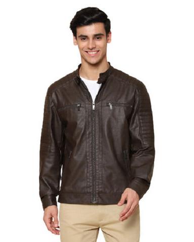 Brown Full Sleeves Zipper Closure Scratch Resistance Plain Custom Leather Jacket