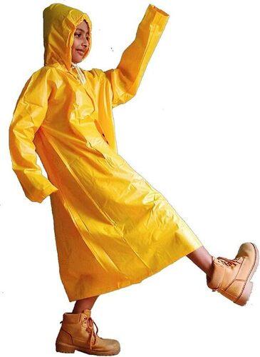 Water Resistant Full Sleeves Yellow PVC Raincoats