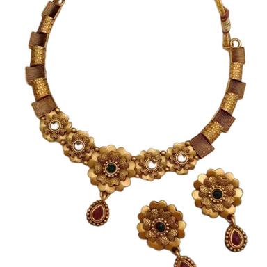 Gold Tone Ethnic Choker Stones Studded Necklace Set for Women