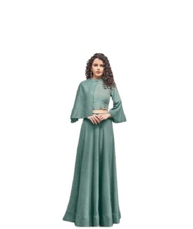 Dusty Green Silk Choli With Silk Skirt Set