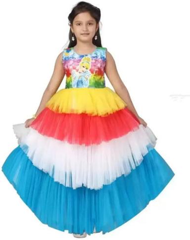 Girls Sleeveless Multicolor Partywear And Festive Long Gown