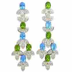 18/14k White Gold Earring With Blue Topaz, Peridot And Diamonds