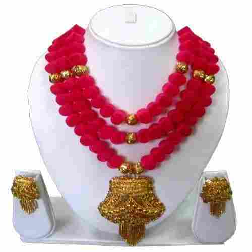 Pink Beads Gold Necklace Set