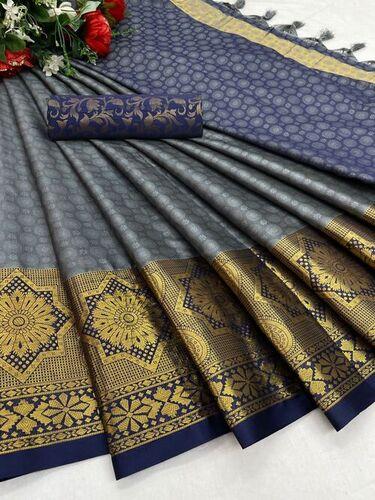 Womens Aura Cotton Silk with Broad Contrast Jacquard Silk Saree