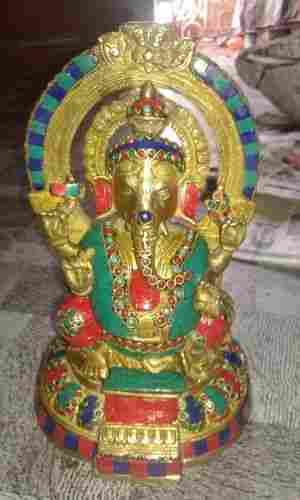 Handcrafted Brass Ganesha Statue With Stone Work