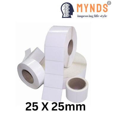 25 x 25mm Glossy Finish White Barcode Labels Roll With 65 GSM