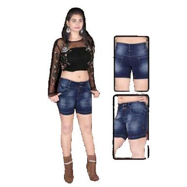 Daily Wear Regular Fit Breathable Readymade Plain Denim Shorts for Womens