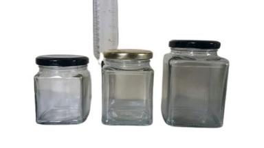 Square Shape Transparent Glass Jar