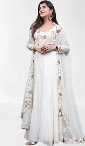 White Embroidered Georgette Stitched Anarkali Gown