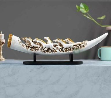 Durable Marble Cum Resin Gold Flamed 7 Horse Running Wooden Base