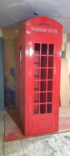 Wood Red Color Telephone Booth With Dimension 30X48X90 Inches And Front Door