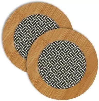 Brown And Silver 5.30 Mm Thick Eco Friendly Modern Round Wooden Table Coaster