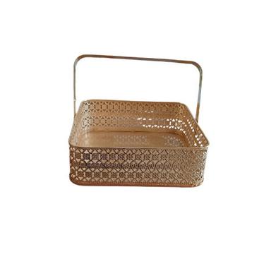 Golden Dry Fruit Gold Plating Iron Gift Hamper Basket With Handle