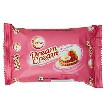 White Mouthwatering And Delicious Round Sweet Sunfeast Dream Cream Biscuits