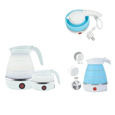 White And Blue 600 Ml Plastic Folding Silicon Electric Kettle