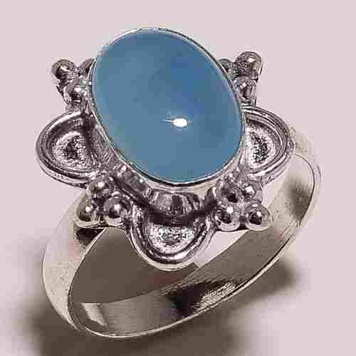 Chalcedony cabochon 9 x 12 mm stone ring  