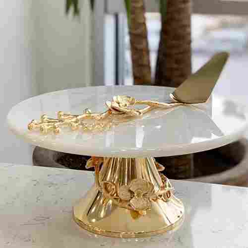 Tamrapatra Marble Brass cake Srving stand With Cake