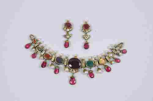 Ladies Navrattan Necklace Set