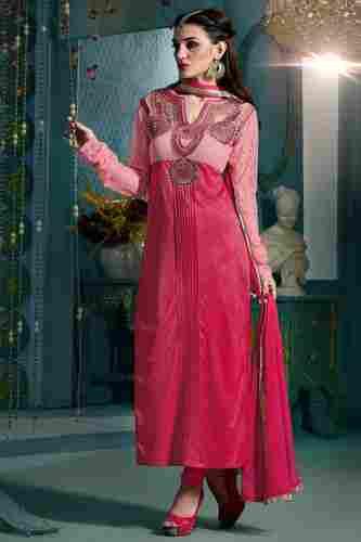 Embroidered Designer Pink Straight Suits 