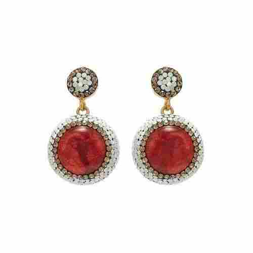 Natural Red Colored Coral Earrings