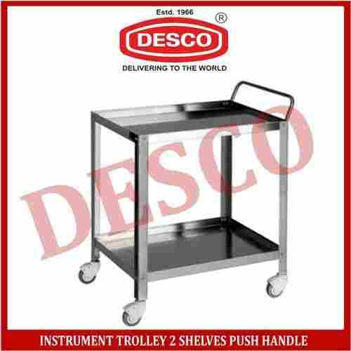 Push Handle Type With 2 Shelves Mild Steel Hospital Instrument Trolley