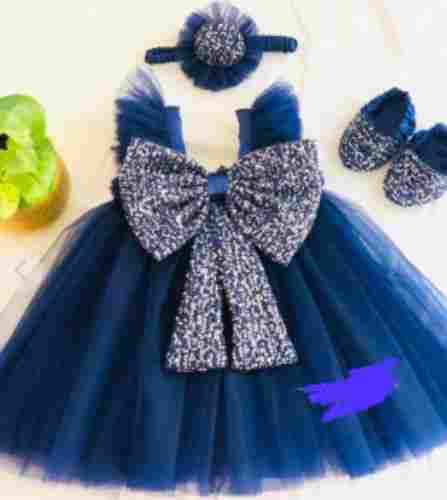 Sleeveless Blue Color Stylish Design Summer Baby Frock For Party Wear