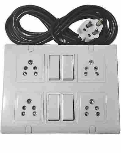 White Heavy-Duty 4 Switch And Socket Electrical Wooden Extension Board