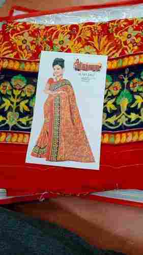 Red Color, Washable, Printed Cotton Saree For Party And Casual Wear