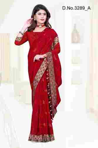 Red Color Fancy Party Wear Printed Cotton Sarees With Blouse Piece