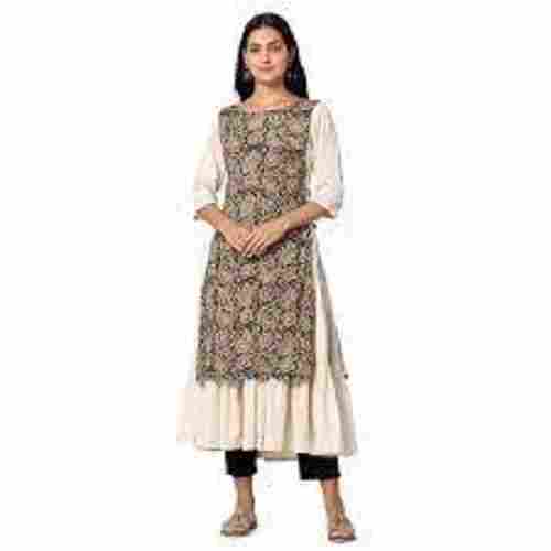 Ladies 3/4 Sleeves And Round Neck Comfortable Multicolor Printed Kurtis