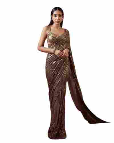 Fancy Party-Wear Shimmery Georgette Saree With Blouse Piece For Ladies