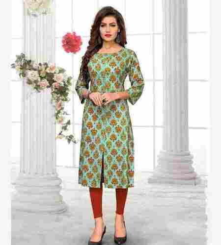 Ladies Printed Cotton 3/4th Sleeves Kurti For Daily Wear