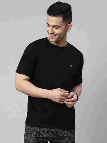 Men Regular Fit Short Sleeves Plain Cotton Black T Shirt