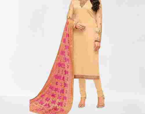 Breathable And Washable Full Sleeves V Neck Chanderi Suit