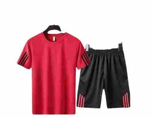 Round Neck Half Sleeves Striped Polyester Sports Wear Shorts For Mens