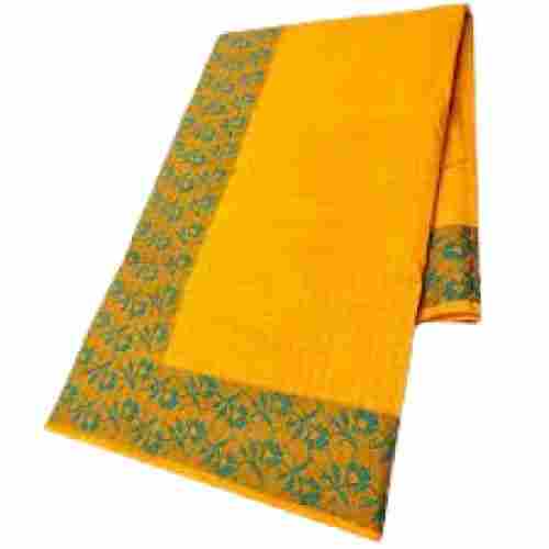 Ladies Yellow Plain Cotton Sarees With Matching Unstitched Blouse Piece