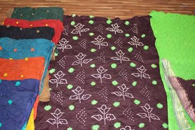 Brown And Green Ladies Unstitched Bandhej Dress Material