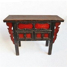 Carved Wood Painted Side Cabinet