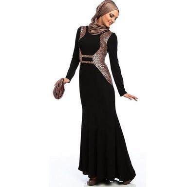 Black Dubai Arabic Abaya With Gold Sequin Embroidery