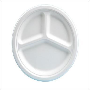 White Bagasse 3 Section Round Disposable Plate