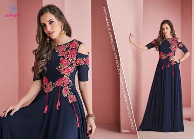 Blue Stylish Georgette Long Kurtis