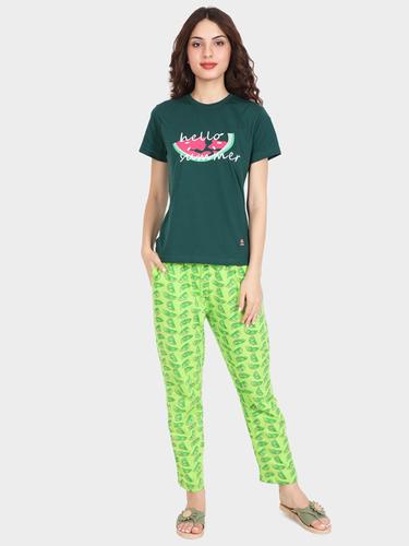 Black And White Evolove Womens Printed Pajama T Shirt Sets
