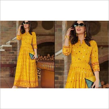 Yellow Ladies Fancy Long Kurti