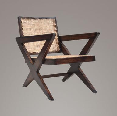 Handmade Pierre Jeanneret Cross Leg Caned Lounge Chair