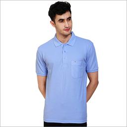 Mens Regular Fit Sky Colour Polo Neck Solid T-Shirt Gender: Male