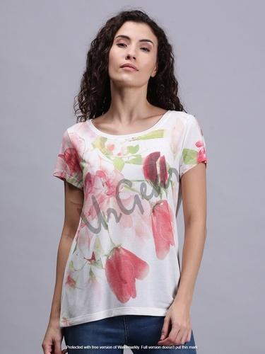 Pink Womens Round Neck T-Shirt