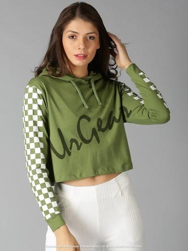 Green Womens Trendy Hooded T-Shirt