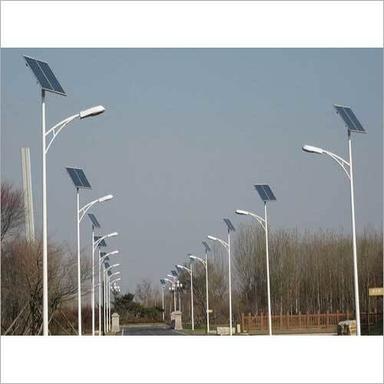 Grey Single Arm Solar Panel Street Light Pole