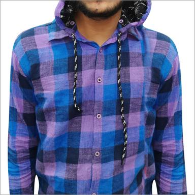 Multicolor Mens Hooded Check Shirts